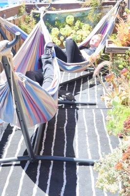 Relax in the hammock area before or after your session