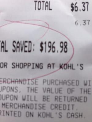 Used my Kohl's Cash and still saved $196.98. My cost was $6.37. This was as good as Black Friday and no crowds.