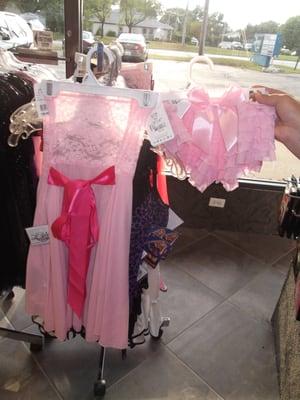 Ruffle panties and pink negligée piece with bow