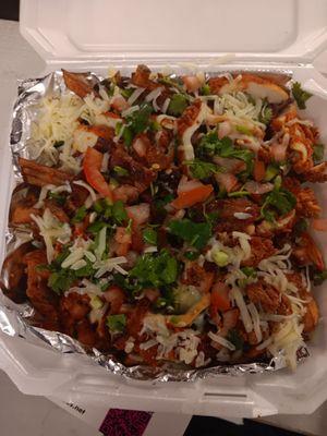 Loaded fries with cheese and crispy chicken!!!! Made to YOUR lliking.