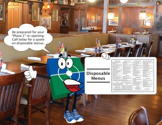 Our buddy Woodie can help you with disposable menus!  Call us today!