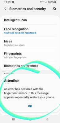 Fingerprint sensor error