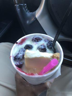 Cheesecake stuffed snowball. I chose wedding cake flavor for the snoball. This was AWESOME! MIC DROPPED..GAME CHANGED!!