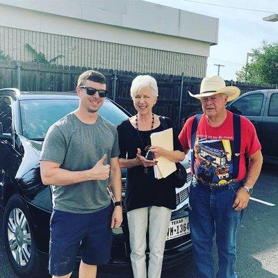 Check out this photo of Owner, Wes, with happy customers James & Shirley! We were able to repair 3 of their family's cars!