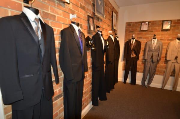 A small sample of our tuxedo selection and new tuxedo showroom.