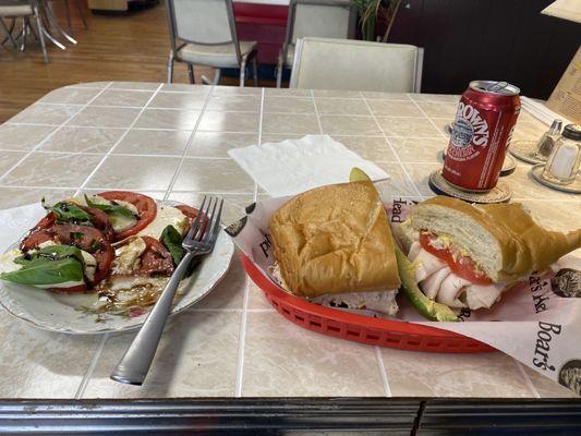 Caprese salad , all turkey sub with avocado