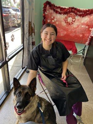 My dog and her groomer.  She loved them