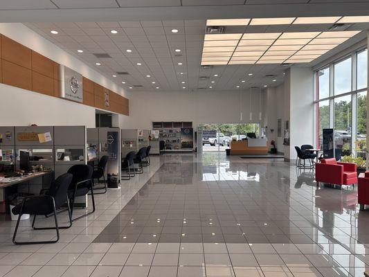 Inside Nissan showroom from side entrance