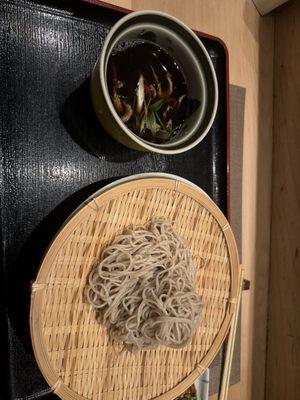 Duck soba warm broth cold soba