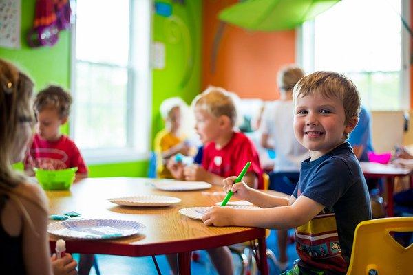 Children doing art in the classroom.