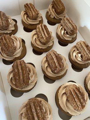 Mini Churro Cupcakes topped with homemade churro!