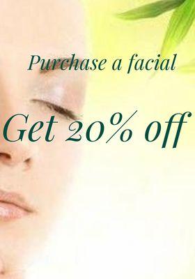 Purchase a facial get 20% off + FREE anti stress massage.