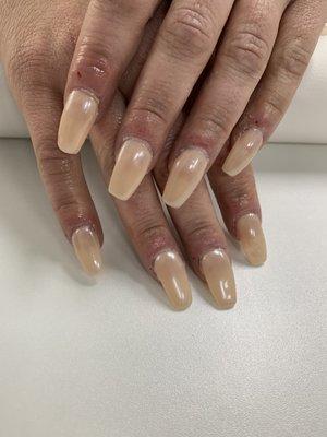 Gel extensions with chrome nail art