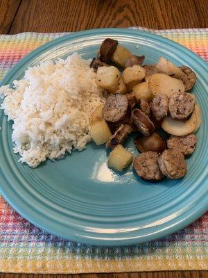 Dinner! Island style and I added pineapple and water chestnuts.  So tasty!!!