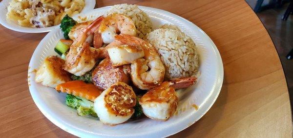 Hibachi Shrimp and scallop with veggies and fried rice