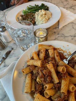 Rigatoni and the other plate is the Chicken Scaloppine.