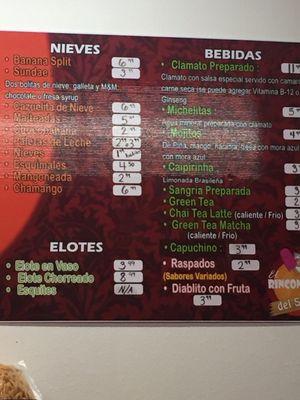 Menu and prices