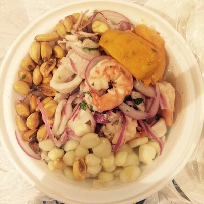 Ceviche Mixto is flavorful fresh and served cold. Everything in the bowl compliments each other