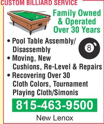 Custom Billiard Service