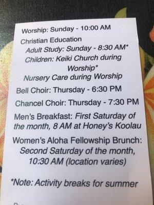 Church Schedule