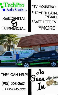 TV Mounting Service in El Paso, Home Theater Systems and more.
Residential & Commercial