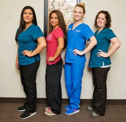 Our team is composed of 4 team members plus Dr. Reyes.  http://www.reyesdental.com/meet-the-staff/