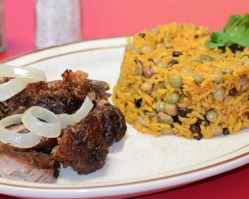 Classic spanish rice and pernil