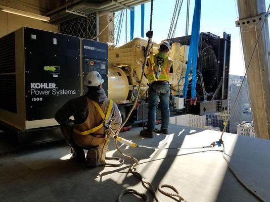 Machinery Movers & Erectors rigged and set a 36,500lb emergency generator on the 9th floor of a building in downtown Richmond.