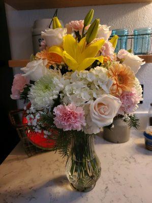 Gorgeous bouquet for my mom, called in from out of state and was able to prepare and deliver quickly. Thanks you Steve!!