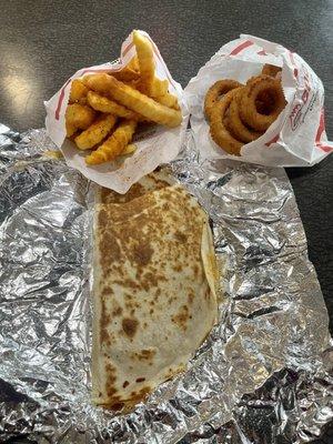 1 Cheese Quesadilla, large onion rings and large Cajun fries