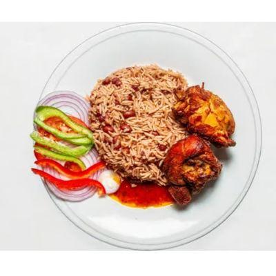 Diri ak pwa ak Sòs  Dinde (Rice with beans  and Stew Fried Turkey)