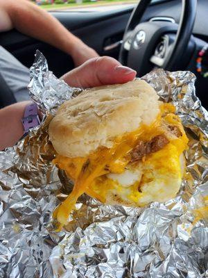 Sausage egg and cheese biscuit.