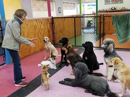 Owner Ellen Hickey entertaining daycare playgroup!