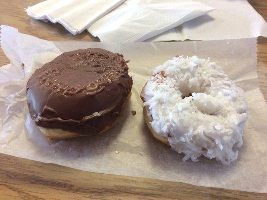 Chocolate cream donut and coconut donut