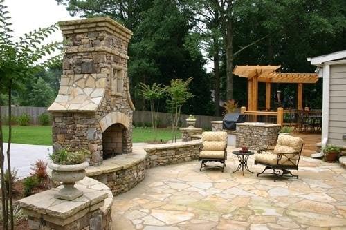 Outdoor Fireplace with Patio and Pergola