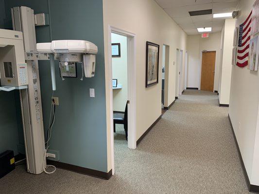 Looking down the hall, past the scan/X-ray area