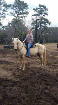 Sarah and Durty he was being stubborn but she used her patience and skill to get a great ride !! Even in the mudd!