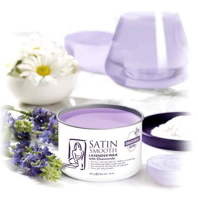 I use hard and soft waxes by Satin Smooth with essential oils and built-in buffers that make the waxing experience completely relaxing.