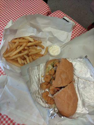 Shrimp Po-boy and Fries.