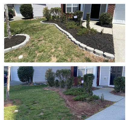 Stone border & black mulch install