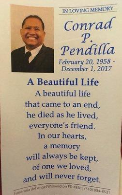 Celebrating the Life of Conrad P. Pendilla!