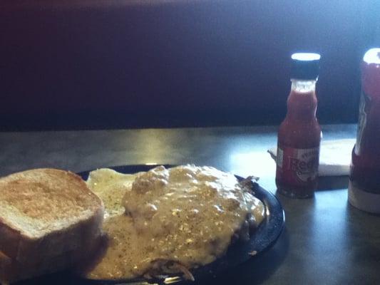 Chicken fried steak and eggs. Yum!