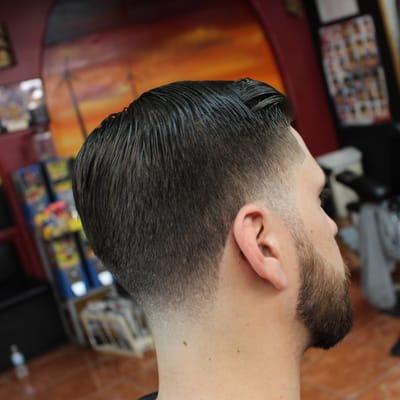 combover with a taper and beard line up by Josiah A. Ig:goldenchops