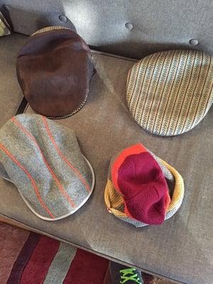 Kangol wool cap, drivers cap, and Marone cap.  (lower left is a different brand not carried here, I don't think.)