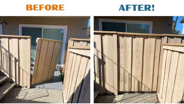 Fence repair before/after