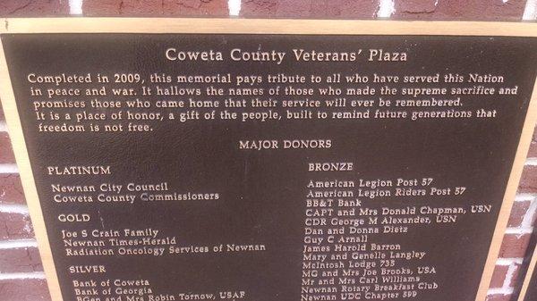 Marker identifying donors who helped to make it all happen.