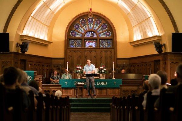 Lead Pastor preaching at Traditional Worship Service (9 AM) in (FEC) Sanctuary