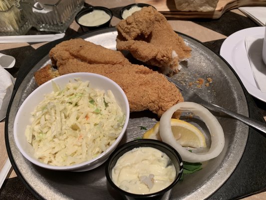 Fried catfish plate with coleslaw