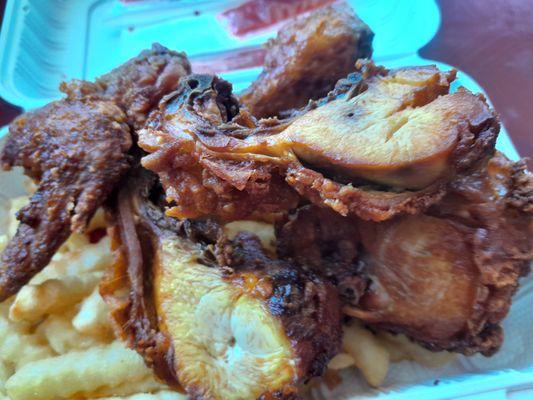 Horrible!!!! Simple terrible. How could they serve this dry tasteless, old re fried chicken !!!! Plus I NEVER got the chicken thigh.