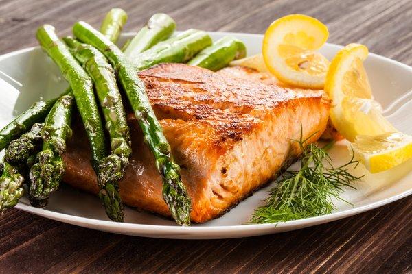 Freshly Grilled Salmon Fillet With Grilled Asparagus